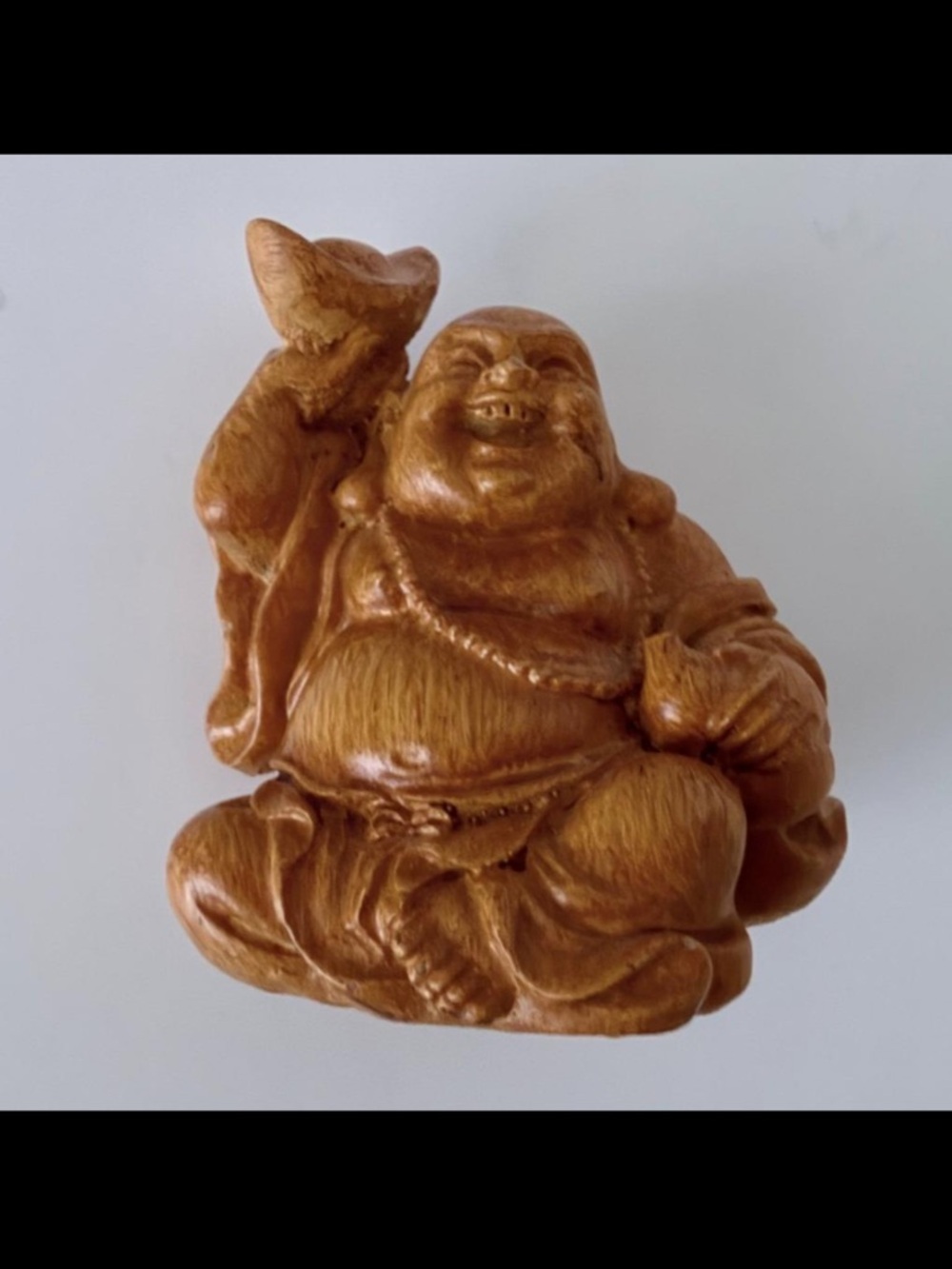 Resin Laughing Buddha Hotei Yuanbao Gold Ingot Feng Shui Figurine 2.5"
